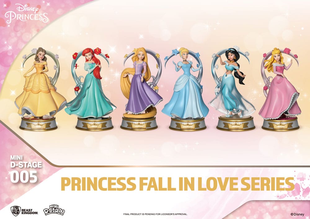 Assortiment Disney Mini Diorama Stage Princess – Série Fall In Love (6 Statuettes, 12 cm)